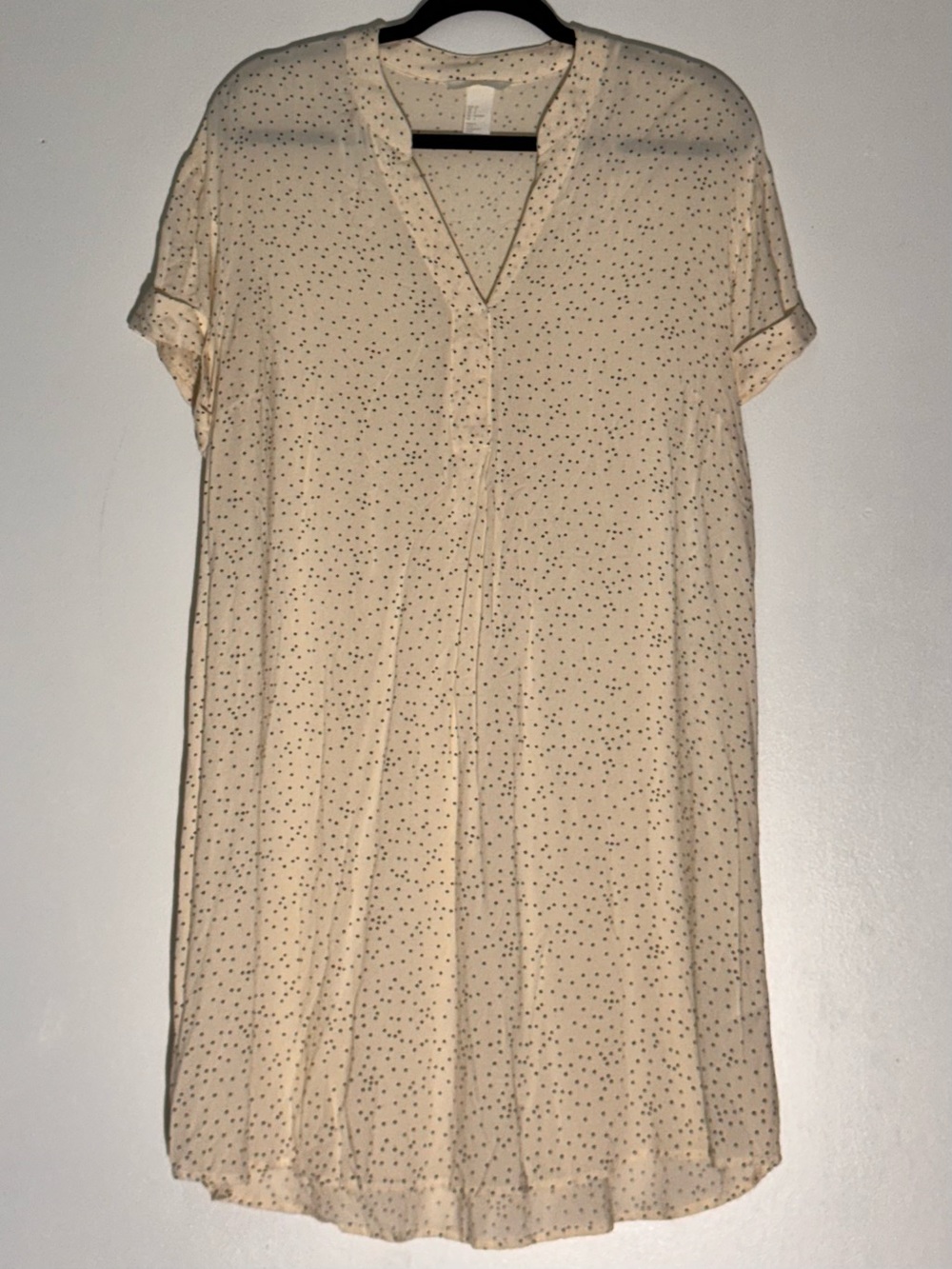 H&M Cream Black Dotted V Neck Tunic Shift Dress 100% Viscose Size 4